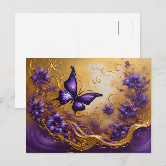 Purple & Gold Butterfly # 3 ポストカード (正面/裏面)