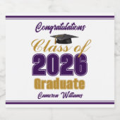 Purple Gold Class of 2026 Custom Graduation Party スパークリングワインラベル (シングルラベル)
