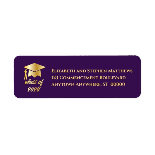 Purple | Gold Class of 2026 Graduation Cap Label ラベル (正面)