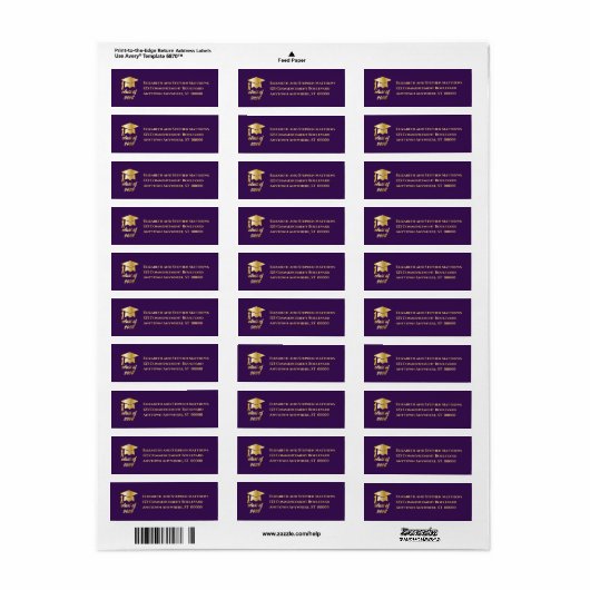 Purple | Gold Class of 2026 Graduation Cap Label ラベル (フルシート)