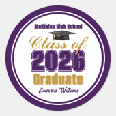 Purple Gold Class of 2026 Graduation Party ラウンドシール (正面)