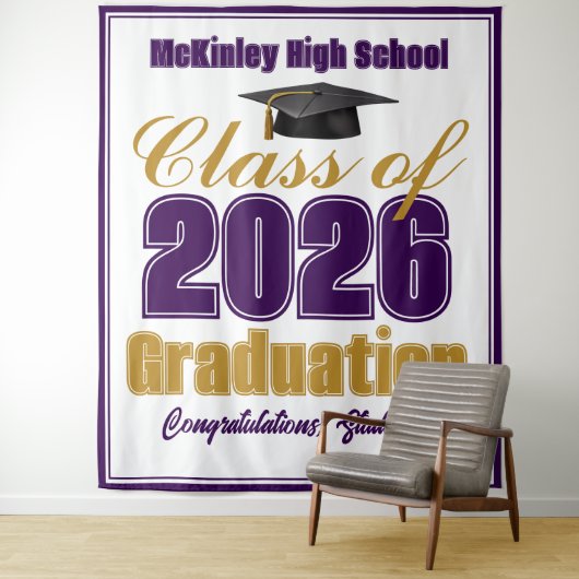 Purple Gold Class of 2026 Graduation Photo Booth タペストリー (インサイチュ)