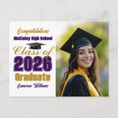 Purple Gold Class of 2026 Photo Graduation 案内ポストカード (正面)