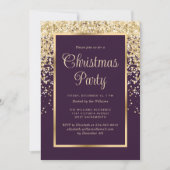 Purple Gold Confetti Botanical Christmas Party 招待状 (正面)