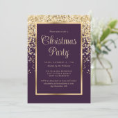 Purple Gold Confetti Botanical Christmas Party 招待状 (スタンド正面)