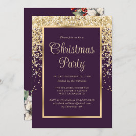 Purple Gold Confetti Botanical Christmas Party 招待状