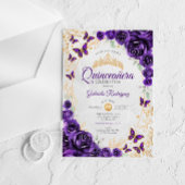 Purple Gold Floral Quinceanera アクリル招待状