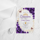 Purple Gold Floral Quinceanera アクリル招待状