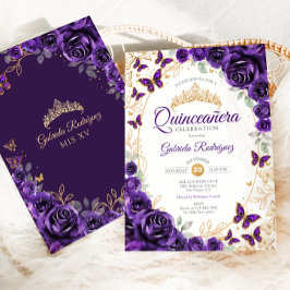 Purple Gold Floral Quinceanera 招待状