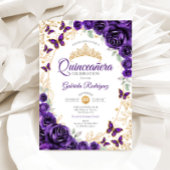 Purple Gold Floral Quinceanera 招待状