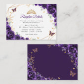 Purple Gold Floral Quinceanera Reception Details エンクロージャーカード (正面/裏面)