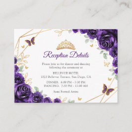 Purple Gold Floral Quinceanera Reception Details エンクロージャーカード