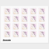 Purple Gold Floral Wedding Thank You Sticker スクエアシール (シート)