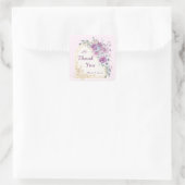 Purple Gold Floral Wedding Thank You Sticker スクエアシール (バッグ)