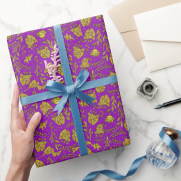 Purple & Gold Floral Wrapping Paper ラッピングペーパー