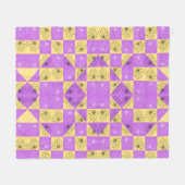 Purple gold Flower seamless Checkerboard pattern フリースブランケット (正面(横))