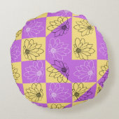 Purple gold Flower seamless Checkerboard pattern ラウンドクッション (裏面)