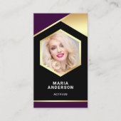 Purple Gold Foil Model Actress QR Code Photo 名刺 (正面)