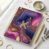 Purple Gold Geode Agate Monogram Script Name プランナー手帳