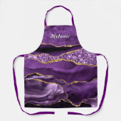 Purple Gold Glitter Apron Personalized Your Name エプロン (正面)