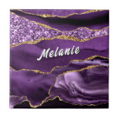  Purple Gold Glitter Ceramic Tile Gift Custom Name タイル (正面)