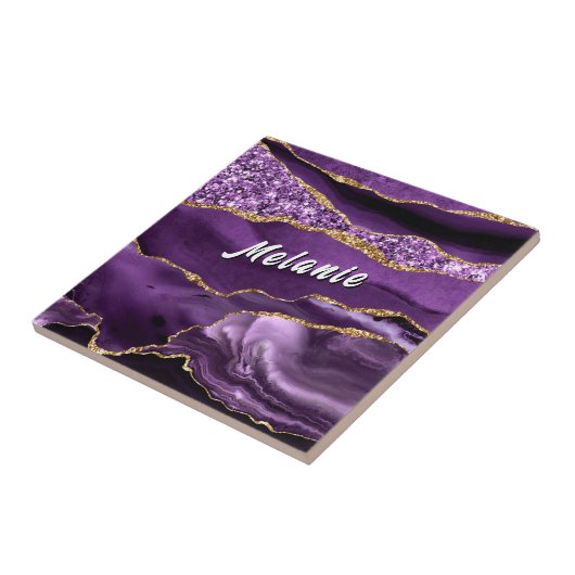  Purple Gold Glitter Ceramic Tile Gift Custom Name タイル (側面)