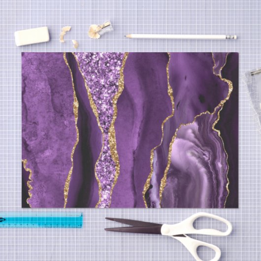 Purple Gold Glitter Marble Tissue Paper 薄葉紙 (クラフト)