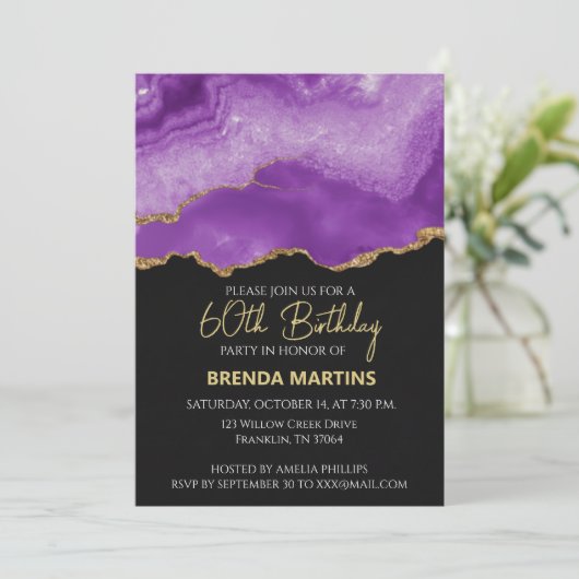 Purple Gold Glitter  Watercolor 招待状 (スタンド正面)