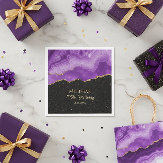 Purple Gold Glitter Watercolor Marble スタンダードカクテルナプキン