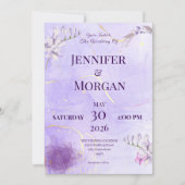 Purple Gold Gothic Floral Wedding Invitation 招待状 (正面)