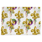 PURPLE GOLD GREEN MARDI GRAS FLEUR DE LIS ラージペーパーバッグ (正面)