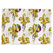 PURPLE GOLD GREEN MARDI GRAS FLEUR DE LIS ラージペーパーバッグ (裏面)
