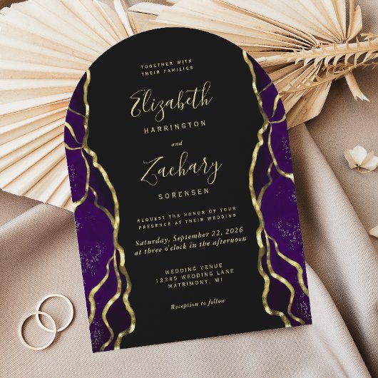 Purple Gold Ink Dark Arch Wedding Invitation 招待状
