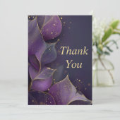 Purple Gold Leaves Dark Background Thank You Card 招待状 (スタンド正面)