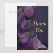 Purple Gold Leaves Dark Background Thank You Card 招待状 (正面/裏面)