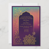 Purple & gold mandala hindu Oriental Frame wedding 招待状 (正面)