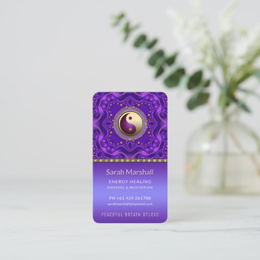 Purple Gold Mandala Tranquil Balance Holistic 名刺 (スタンド正面)