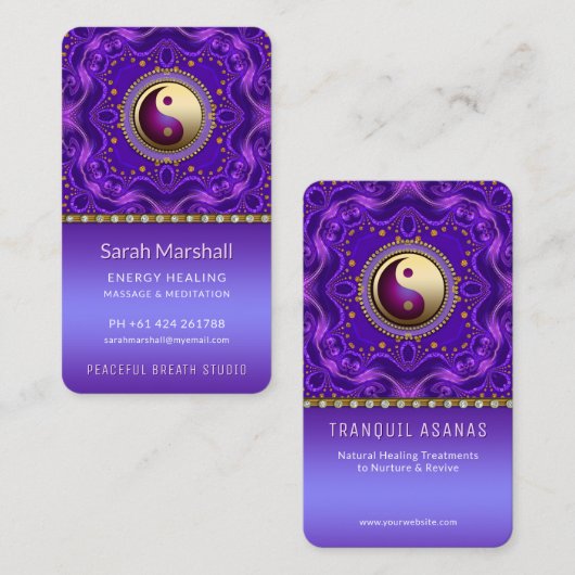 Purple Gold Mandala Tranquil Balance Holistic 名刺 (正面/裏面)