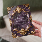 Purple Gold Marble Wedding Invitation 招待状