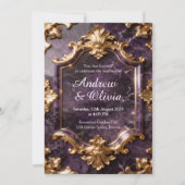 Purple Gold Marble Wedding Invitation 招待状 (正面)