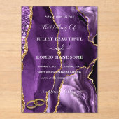 Purple Gold Marble Wedding Invitation with Rings アクリル招待状 (正面)