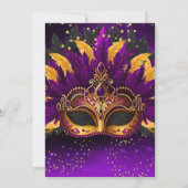 Purple Gold Masks Masquerade Birthday Party 招待状 (裏面)