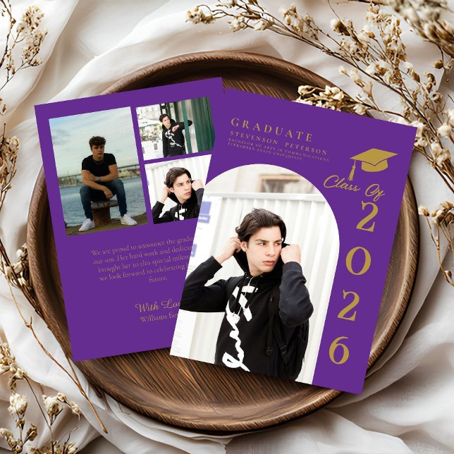 Purple & Gold Photo Graduation announcement (クリエイターアップロード済み)