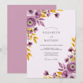 Purple Gold Picturesque Botanical Wedding 招待状 (正面/裏面)