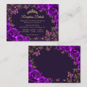 Purple Gold Quinceanera Reception Details エンクロージャーカード (正面/裏面)