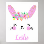 Purple Gold Rabbit Nursery Poster Custom Name ポスター (正面)