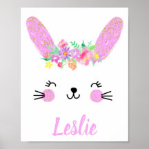 Purple Gold Rabbit Nursery Poster Custom Name