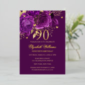Purple Gold Rose Butterfly 90th Birthday  箔招待状 (立ち正面)