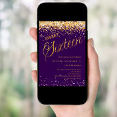 Purple gold script elegant Sweet 16 招待状