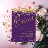 Purple gold script elegant Sweet 16 招待状